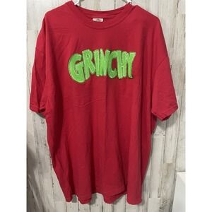 Comfort Colors Grinchy Graphic T Shirt‎ Red Green Sequin Holiday Christmas XXL